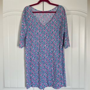 Lilly Pulitzer Eliza Dress Tunic Cosmo Pink a Little Tipsy Blue, Sea Shells
